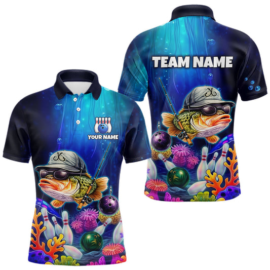 Maxcorners Custom Funny Bass Fishing Bowling Jersey for Men Bowling Team Shirts Bowling League