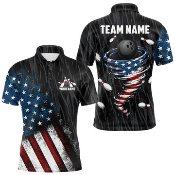 Maxcorners Custom Grunge US Flag Tornado Bowling Jersey for Men Bowling Team Shirts Polo & 1/4 Zip