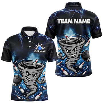 Maxcorners Custom Blue Thunder Lightning Tornado Bowling Jersey for Men Bowling Team Shirts Polo & 1/4 Zip