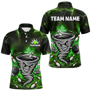 Maxcorners Custom Green Thunder Lightning Tornado Bowling Jersey for Men Bowling Team Shirts Polo & 1/4 Zip