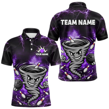 Maxcorners Custom Purple Thunder Lightning Tornado Bowling Jersey for Men Bowling Team Shirts Polo & 1/4 Zip