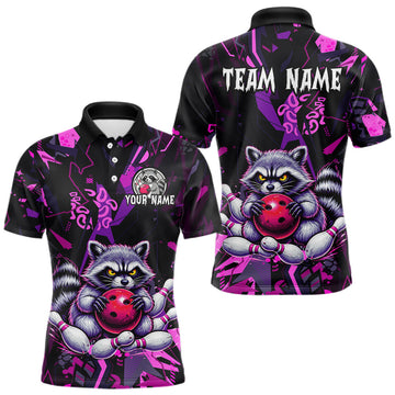 Maxcorners Custom Funny Raccoon Bowling Jersey for Men Bowling Team Shirts Bowling League Polo & 1/4 Zip