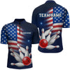 Maxcorners Custom US Flag Galaxy Bowling Jersey for Men Bowling Team Shirts Bowling Polo & 1/4 Zip LM1112
