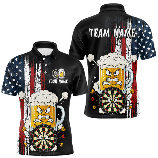 Maxcorners Custom US Flag Funny Beer Darts Shirt for Men Darts Team Jerseys Polo & 1/4 Zip Dart League