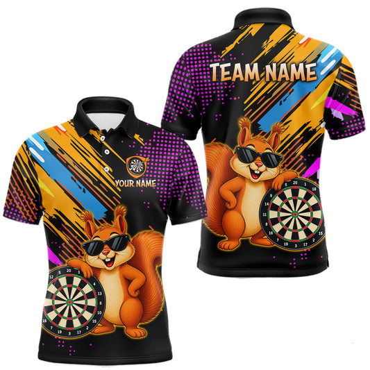 Maxcorners Custom Funny Squirrel Darts Shirt for Men Darts Team Jerseys Polo & 1/4 Zip Dart League LM1406