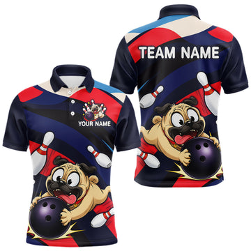 Maxcorners Custom Funny Pug Dog Bowling Jersey for Men Bowling Team Shirts Bowling Polo & 1/4 Zip LM1406