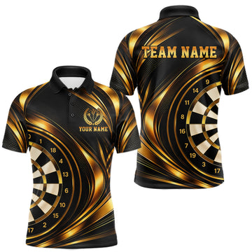 Maxcorners Custom Black and Gold Darts Team Jersey Dart Shirts for Men Dart League Shirt Polo & 1/4Zip