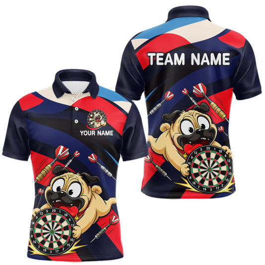 Maxcorners Custom Funny Pugdog Darts Shirt for Men Darts Team Jerseys Polo & 1/4 Zip Dart League LM1406