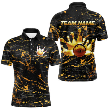 Maxcorners Custom Black and Gold Bowling Tournament Jersey for Men Bowling Team Shirts