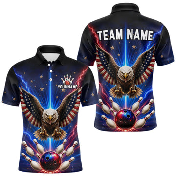 Maxcorners Personalized Lightning US Flag Eagle Bowling Team Shirts For Men Patriotic Bowling Gifts LM1508