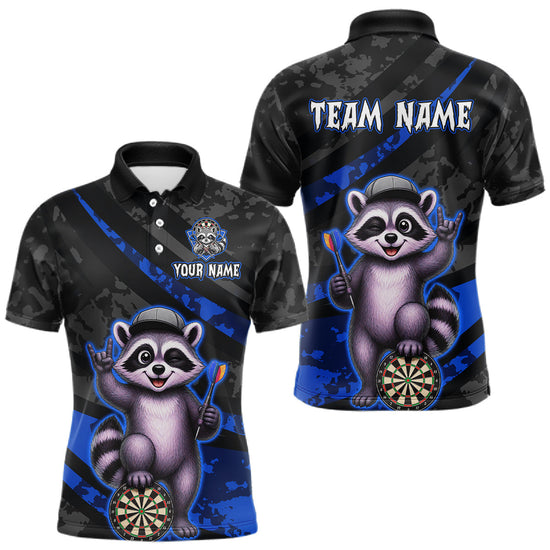 Maxcorners Custom Blue Raccoon Darts Shirt for Men Darts Team Jerseys Dart Uniform Polo & 1/4 Zip