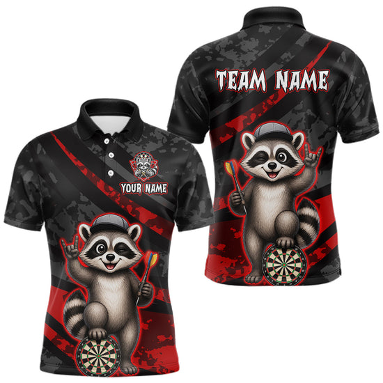 Maxcorners Custom Red Raccoon Darts Shirt for Men Darts Team Jerseys Dart Uniform Polo & 1/4 Zip