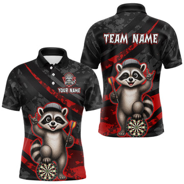 Maxcorners Custom Red Raccoon Darts Shirt for Men Darts Team Jerseys Dart Uniform Polo & 1/4 Zip