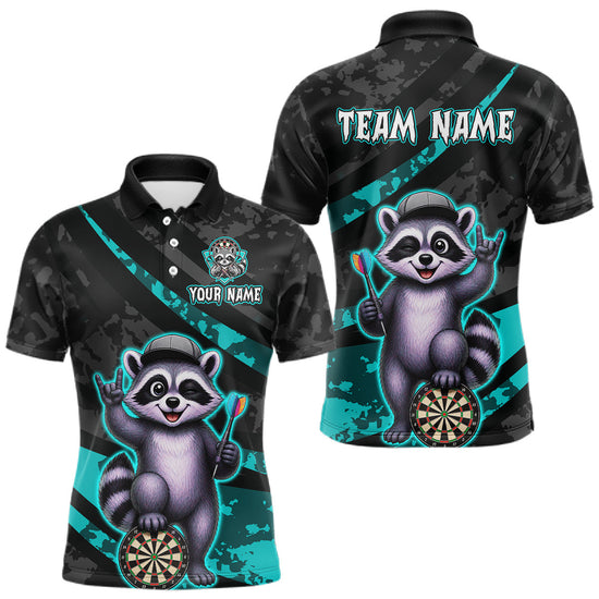 Maxcorners Custom Turquoise Raccoon Darts Shirt for Men Darts Team Jerseys Dart Uniform Polo & 1/4 Zip