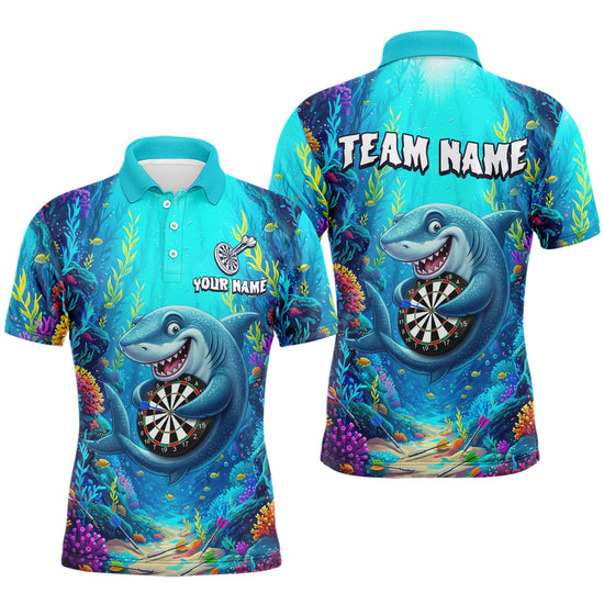 Maxcorners Custom Funny Shark Darts Shirt for Men Darts Team Jerseys Dart Uniform Polo & 1/4 Zip