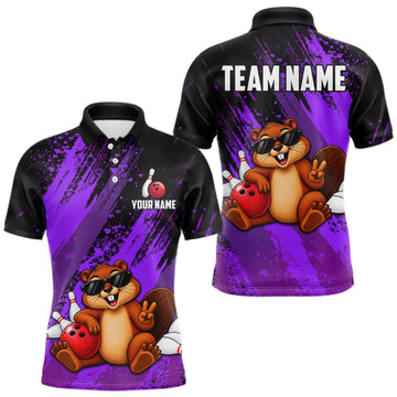Maxcorners Custom Purple Funny Beaver Bowling Team Jersey Bowling Shirts for Men Bowling League LM1910