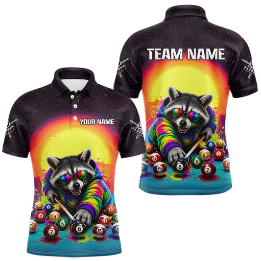 Maxcorners Custom Colorful Funny Raccoon Billiard Shirt for Men Billiard Team Jerseys Billiard League