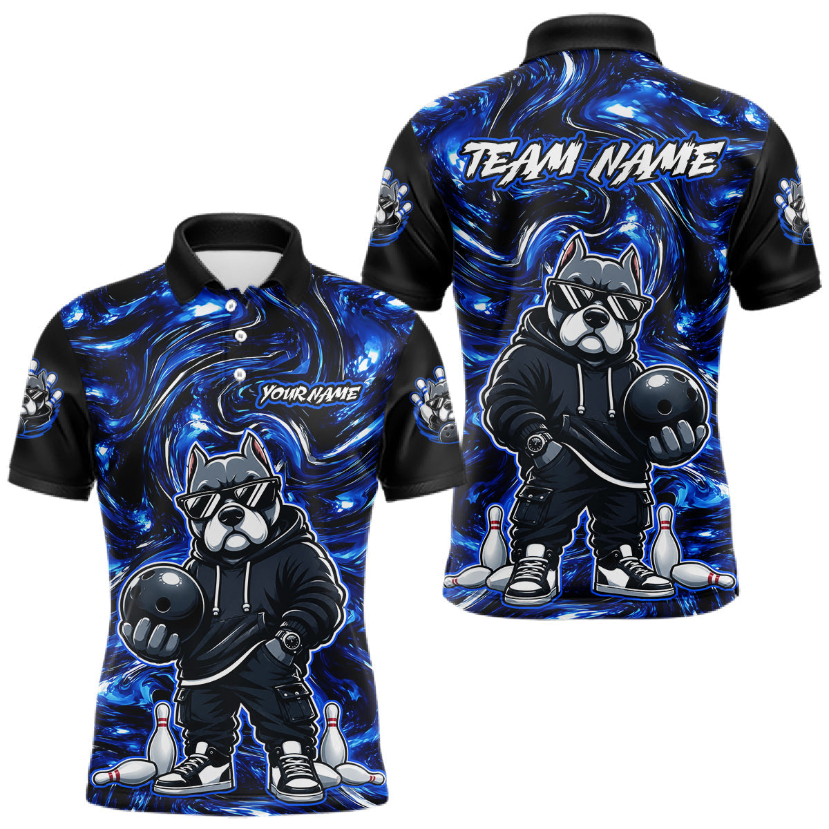 Maxcorners Custom Blue American Bully Dog Bowling Shirts For Men Bowling Team Jerseys Bowling League