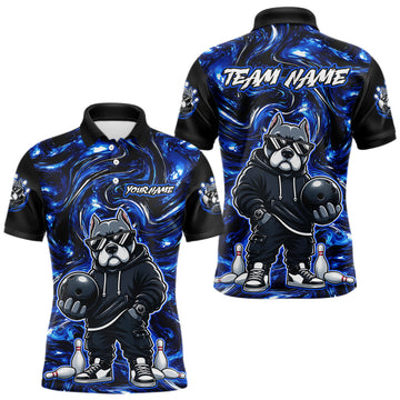 Maxcorners Custom Blue American Bully Dog Bowling Shirts For Men Bowling Team Jerseys Bowling League