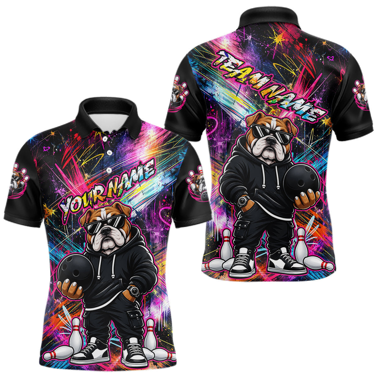 Maxcorners Custom Bulldog Graffiti Bowling Shirts For Men Bowling Team Jerseys Bowling League