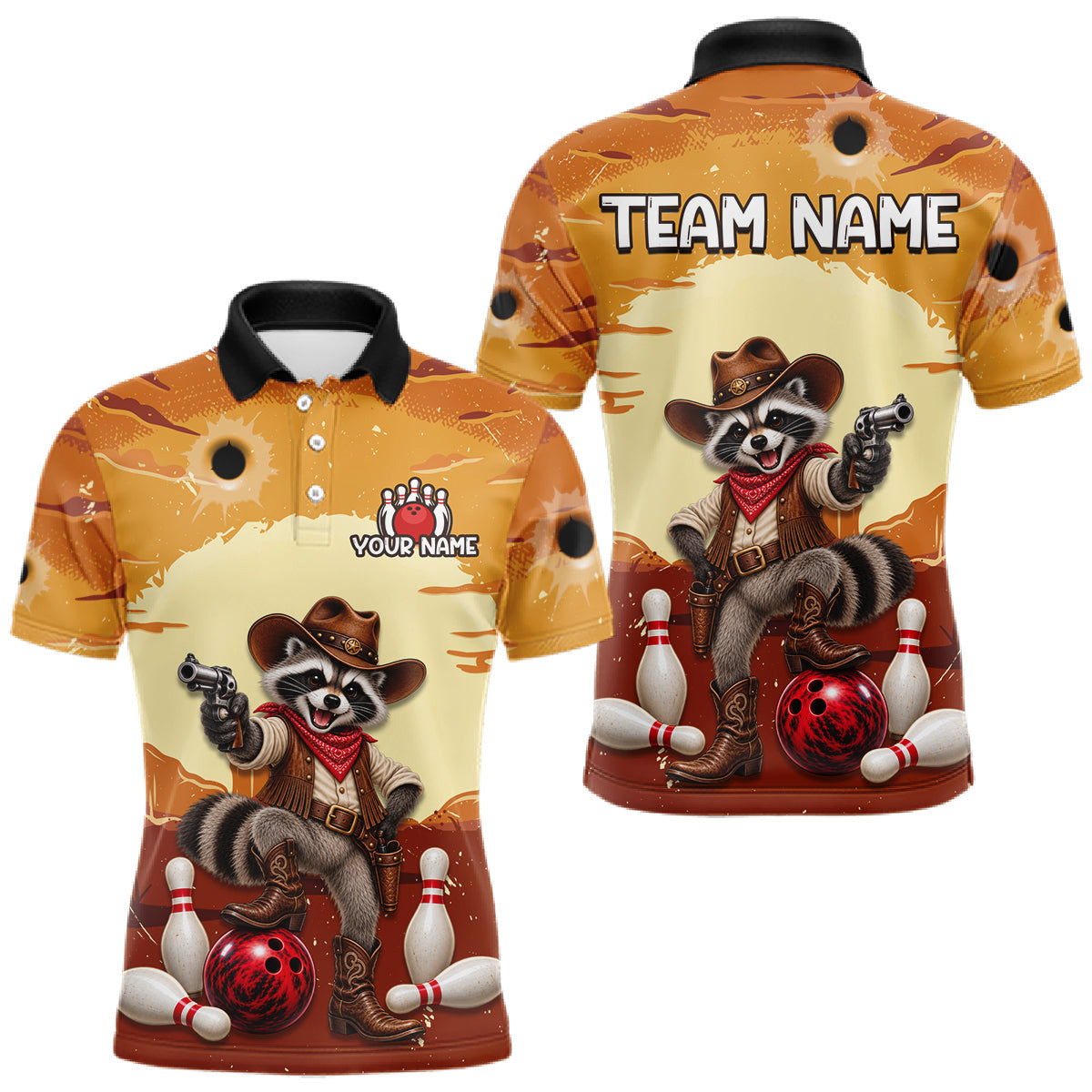 Maxcorners Custom Cowboy Raccoon Bowling Shirts For Men Bowling Team Jerseys Bowling for Bowlers