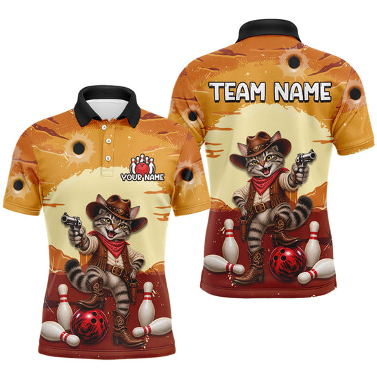 Maxcorners Custom Cowboy Cat Bowling Shirts For Men Bowling Team Jerseys Bowling for Bowlers