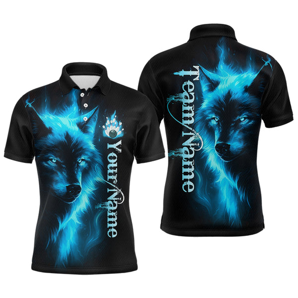 Maxcorners Custom Blue Flame Wolf Bowling Jersey for Men Polo & 1/4 Zip Bowling Team Shirts MT1511