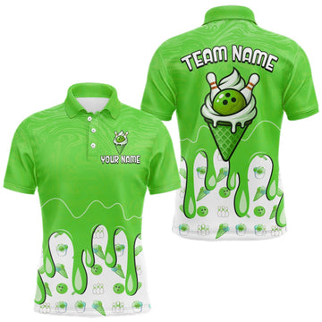 Maxcorners Custom Green Ice Cream Drip Bowling Ball Pins Bowling Jerseys for Men Team Polo & 1/4 Zip LM1910