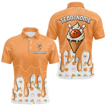 Maxcorners Custom Orange Ice Cream Drip Bowling Ball Pins Bowling Jerseys for Men Team Polo & 1/4 Zip LM0409