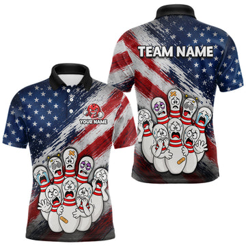 Maxcorners American Flag Sad Pin Bowling Custom Bowling Shirts For Men Bowling Team Shirts Bowling League