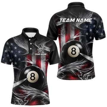 Maxcorners Custom Silver Smoke American Flag 8 Ball Billiard Team Shirts Billiard Jersey for Men