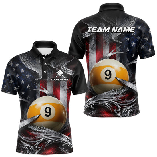Maxcorners Custom Silver Smoke American Flag 9 Ball Billiard Team Shirts Billiard Jersey for Men