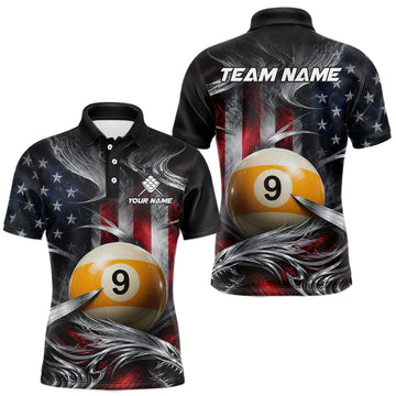 Maxcorners Custom Silver Smoke American Flag 9 Ball Billiard Team Shirts Billiard Jersey for Men