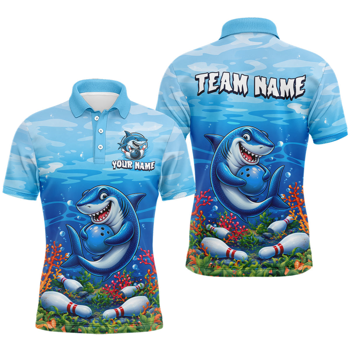 Maxcorners Custom Ocean Funny Shark Bowling Jerseys for Men Bowling Team Jerseys Bowling for Bowlers