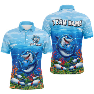 Maxcorners Custom Ocean Funny Shark Bowling Jerseys for Men Bowling Team Jerseys Bowling for Bowlers