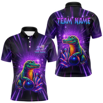 Maxcorners Custom Funny Crocodile Neon Bowling Shirt Alligator Bowling Jersey for Men Polo & 1/4 Zip