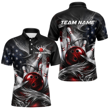 Maxcorners Custom Silver Smoke American Flag Bowling Team Shirts Bowling Jersey for Men Bowling League