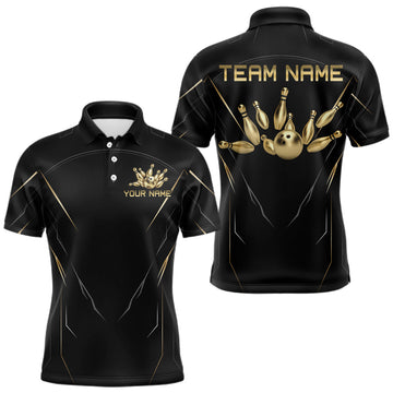 Maxcorners Black and Gold Bowling Shirts for Men Custom Bowling Team Jersey for Bowlers Polo & 1/4 Zip