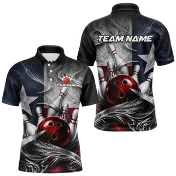 Maxcorners Custom Silver Smoke Texas Flag Bowling Team Shirts Bowling Jersey for Men Bowling League