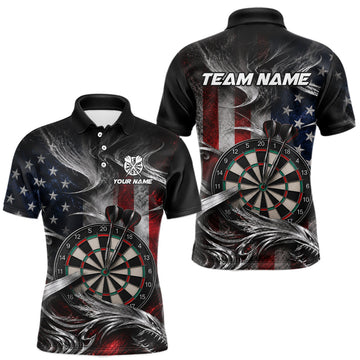 Maxcorners Custom Sliver Smoke American Flag Darts Shirt for Men Darts Team Jerseys Dartboard Shirt