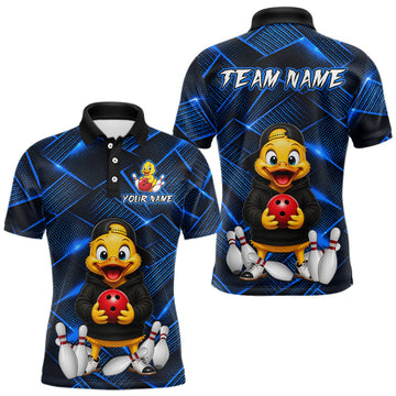 Maxcorners Blue Funny Duck Bowling Team Shirt for Men Custom Bowling Gift Bowler Bowling League