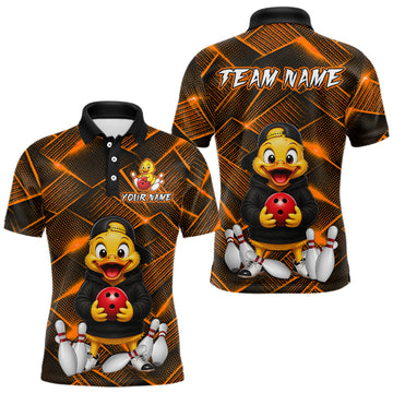 Maxcorners Orange Funny Duck Bowling Team Shirt for Men Custom Bowling Gift Bowler Bowling League