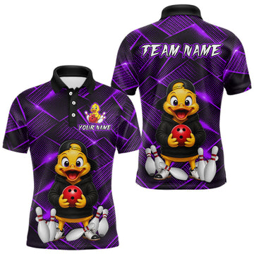 Maxcorners Purple Funny Duck Bowling Team Shirt for Men Custom Bowling Gift Bowler Bowling League