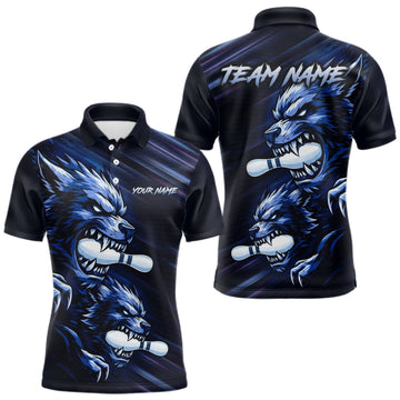 Maxcorners Custom Blue Wolf Bowling Jersey for Men Bowling Shirts for Team Bowling League Uniform LM2709