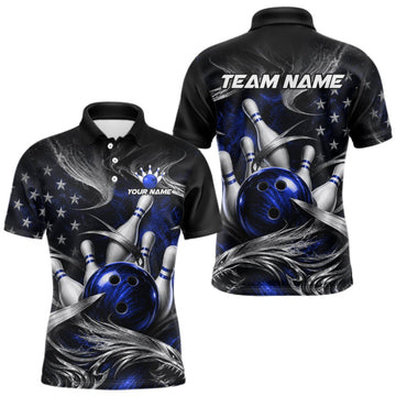 Maxcorners Custom Blue Silver Smoke Bowling Team Shirts Bowling Jersey for Men Bowling League LM0409