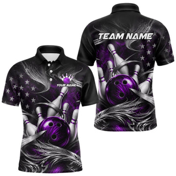 Maxcorners Custom Purple Silver Smoke Bowling Team Shirts Bowling Jersey for Men Bowling League LM0409
