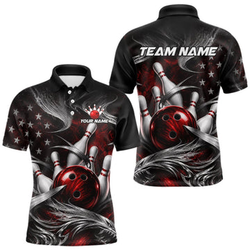 Maxcorners Custom Red Silver Smoke Bowling Team Shirts Bowling Jersey for Men Bowling League LM0409