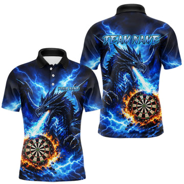 Maxcorners Custom Blue Flaming Dragon Dart Shirts for Men Dart Team Jerseys Dartboard League Shirt LM0410