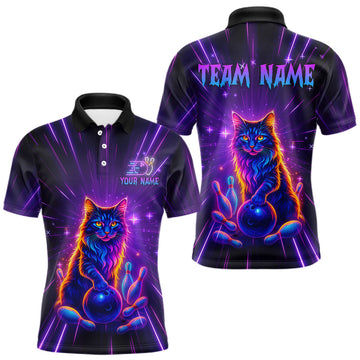 Maxcorners Custom Neon Cat Bowling Jersey for Men Bowling Team Shirts Bowling League Polo & 1/4 Zip