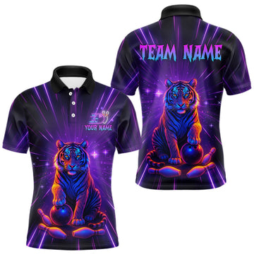 Maxcorners Custom Neon Tiger Bowling Jersey for Men Bowling Team Shirts Bowling League Polo & 1/4 Zip
